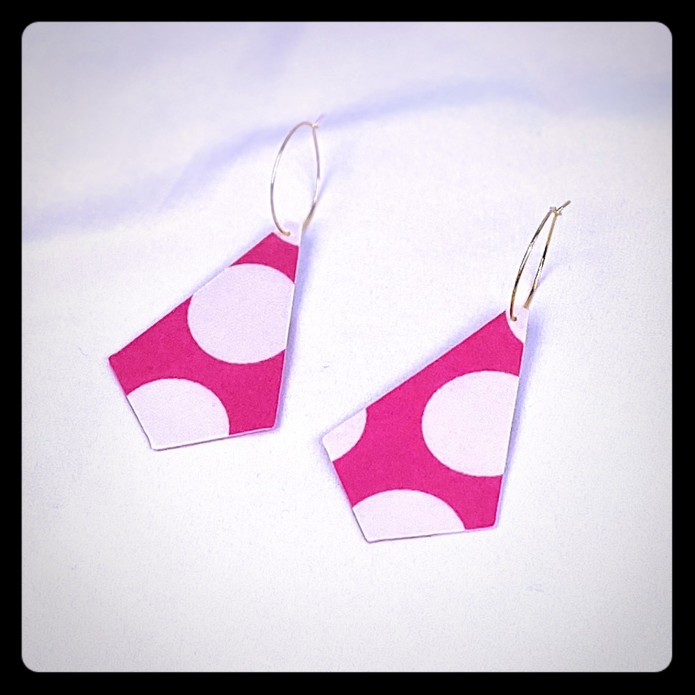 Pink with white Dots Earrings